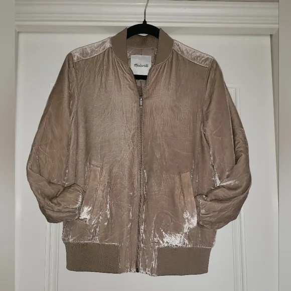 Women's Tan Velvet Bomber Jacket NWOT Size XXS - Picture 3 of 15